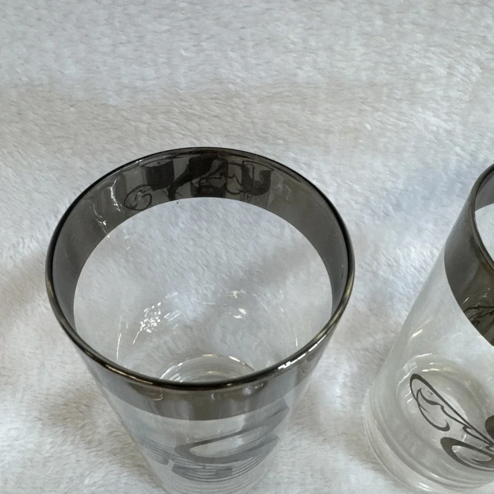 Set of 6‎ Vintage Monogrammed S Highball Glasses Silver Rimmed Barware